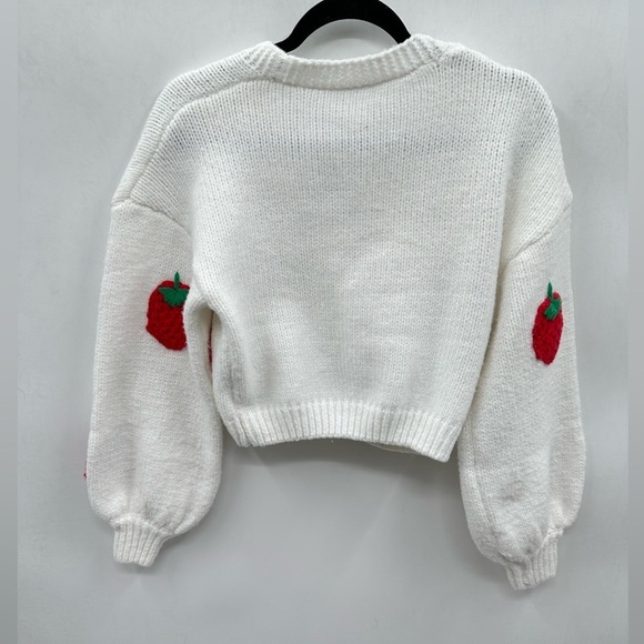 STRAWBERRY Cable knit oversized cropped woman cottagecore soft button cardigan S - Picture 3 of 13